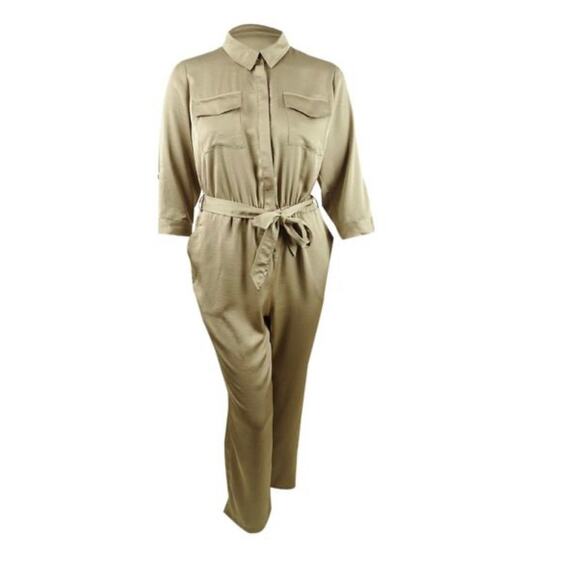 INC Womens Wide Leg Button-Front Jumpsuit Doe Brown Size 16W NWT $129 - Picture 4 of 6